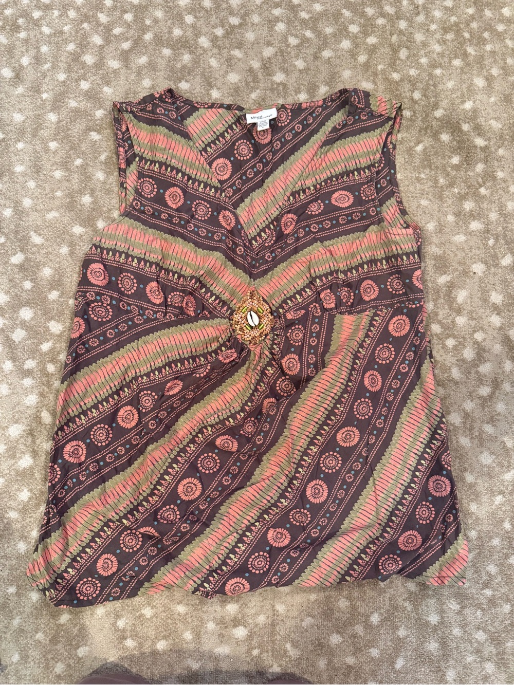 Mimi Maternity Sleeveless Twist-Front Printed Tank Top — Coral & Olive Size L